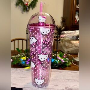 Hello Kitty Pink Polka Dot Travel Cup with Dome Lid and Charm
